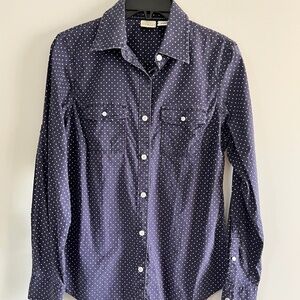 L.L. Bean Womens Navy & White Polka Dot Button Down Shirt Top Blouse S